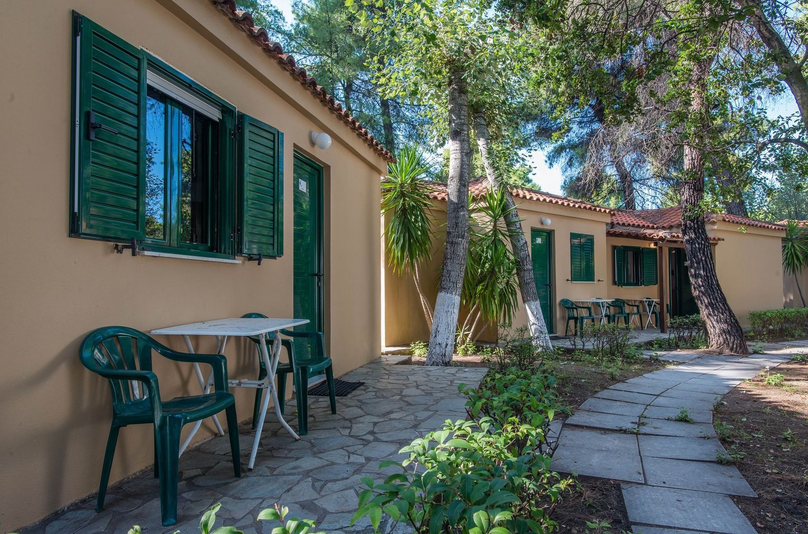 Τα Studios δωμάτια ισογείου 24τ.μ. περιλαμβάνουν δύο διπλά κρεβάτια και ένα μικρό μονό/καναπέ. Διαθέτουν τραπέζι και καρέκλες για τον εξωτερικό χώρο τους. Μπορούν να φιλοξενήσουν έως 4 ενήλικες & 1 παιδί. Εκτός από ψυγείο, ντουλάπα και air condition έχουν και πολυκουζινάκι με δυνατότητα χρήσης με τα ιδιωτικά σας σκέυη, το οποίο είναι ιδανικό για την οικογένειά σας!